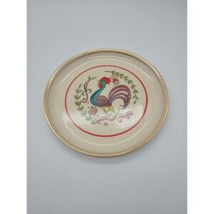 Vtg Hyalyn Rooster Plate Hearts Laurel Gold Rim Salad Lunch